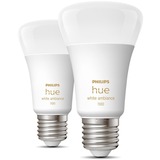 Philips Hue A60 - E27 pærer - 1100lm - 2-pak, LED-lampe Philips Hue White ambiance A60 - E27 pærer - 1100lm - 2-pak, Smart pære, Hvid, Bluetooth/Zigbee, Integreret LED, E27, Cool dagslys, Varm hvid