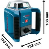 Bosch GRL 400 H Rotationsniveau 400 m 635 nm (< 1 mW), Roterende laser Blå, 400 m, 0,08 mm/m, 5°, 600 rpm, Rød, 635 nm (< 1 mW)