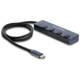 DeLOCK USB 10 Gbps Hub med 3 x USB-A + 1 x USB-C med kontakt, USB hub grå