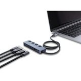DeLOCK USB 10 Gbps Hub med 3 x USB-A + 1 x USB-C med kontakt, USB hub grå