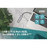 Digitus USB-C 4-porte 2x USB A + 2x USB-C, USB hub Sølv