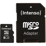 Intenso 8GB MicroSDHC Klasse 10, Hukommelseskort 8 GB, MicroSDHC, Klasse 10, 25 MB/s, Stødresistent, Temperaturbestandigt, Vandtæt, Røntgenbestandig, Sort