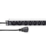 Digitus 19" PDU stikdåse med aluminiumsprofil, 10-vejs, 8x C13, 2x C19, Strømskinne Sort/aluminium