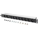 Digitus 19" PDU stikdåse med aluminiumsprofil, 10-vejs, 8x C13, 2x C19, Strømskinne Sort/aluminium