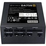 SilverStone DA750 Gold enhed til strømforsyning 750 W 20+4 pin ATX ATX Sort, PC strømforsyning Sort, 750 W, 90 - 264 V, 47 - 63 Hz, Aktiv, 110 W, 744 W