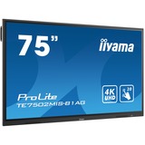 iiyama TE7502MIS-B1AG interaktiv whiteboard 190,5 cm (75") 3840 x 2160 pixel Berøringsskærm Sort, Offentlig visning Sort, 190,5 cm (75"), 1650 x 928 mm, 350 cd/m², 1,07 milliarder farver, 3840 x 2160 pixel, 4K Ultra HD