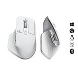 Logitech MX Master 3S mus Højre hånd RF trådløs + Bluetooth Laser 8000 dpi Lys grå, Højre hånd, Laser, RF trådløs + Bluetooth, 8000 dpi, Sølv, Hvid