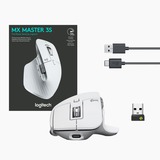 Logitech MX Master 3S mus Højre hånd RF trådløs + Bluetooth Laser 8000 dpi Lys grå, Højre hånd, Laser, RF trådløs + Bluetooth, 8000 dpi, Sølv, Hvid