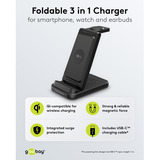 goobay Trådløs 3-i-1 oplader, 15 W, Ladestation Sort