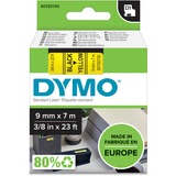 Dymo D1 - Standard - Sort på gul - 9mm x 7m, Tape Sort på gul, Polyester, Belgien, -18 - 90 °C, DYMO, LabelManager, LabelWriter 450 DUO