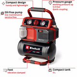 EINHELL Power X-Change Akku-Kompressor TE-AC 18/75 Li OF-Solo, 18Volt Sort/Rød