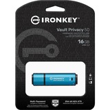 Kingston IronKey Vault Privacy 50 USB-nøgle 16 GB USB Type-A 3.2 Gen 1 (3.1 Gen 1) Blå, USB-stik Lyseblå/Sort, 16 GB, USB Type-A, 3.2 Gen 1 (3.1 Gen 1), 250 MB/s, Hætte, Blå