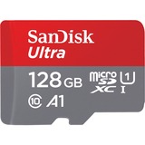 SanDisk Ultra hukommelseskort 128 GB MicroSDXC Klasse 10 128 GB, MicroSDXC, Klasse 10, 120 MB/s, Class 1 (U1), Grå, Rød