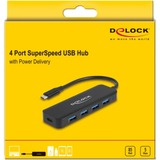 DeLOCK 64170 interface hub USB 3.2 Gen 1 (3.1 Gen 1) Type-C 5000 Mbit/s Sort, USB hub USB 3.2 Gen 1 (3.1 Gen 1) Type-C, USB 3.2 Gen 1 (3.1 Gen 1) Type-A, USB 3.2 Gen 1 (3.1 Gen 1) Type-C, 5000 Mbit/s, Sort, Metal, 85 W