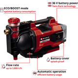 EINHELL Automatisk batteridrevet havepumpe AQUINNA 36/38 F LED AUTOMATIC, 36Volt (2x18V) Rød/Sort