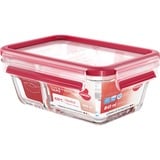 Emsa CLIP & CLOSE N10407 Rektangulær Kasse 0,8 L Transparent 1 stk, Boks gennemsigtig/Rød, Kasse, Rektangulær, 0,8 L, Transparent, Glas, 420 °C