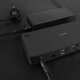 Lindy USB Type C og Type A hybrid bærbar dockingstation, Docking station Sort