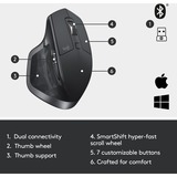 Logitech MX Master 2S Wireless Mouse mus Højre hånd RF trådløs + Bluetooth Laser 4000 dpi grafit, Højre hånd, Laser, RF trådløs + Bluetooth, 4000 dpi, Grafit