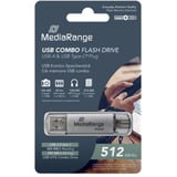 MediaRange Kombi-lagerstick 512 GB, USB-stik Sølv/gennemsigtig