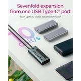 ICY BOX IB-HUB1457-C31 USB 3.2 Gen 1 (3.1 Gen 1) Type-C 10000 Mbit/s Blå, Grå, USB hub USB 3.2 Gen 1 (3.1 Gen 1) Type-C, USB 3.2 Gen 2 (3.1 Gen 2) Type-C, USB Type-C, 10000 Mbit/s, Blå, Grå, Aluminium, 20 W