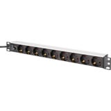 Digitus Stikdåse 19" PDU med aluminiumprofil, 9-vejs, med sikring, Strømskinne Sort/aluminium