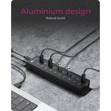 ICY BOX IB-HUB1720-U3 Sort, USB hub Sort, USB 3.2 Gen 1 (3.1 Gen 1) Type-A, Sort, Aluminium, Access, Strøm, 0,8 m, Kina