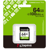 Kingston 64 GB SDXC Canvas Select Plus Gen3 100 MB/s C10 UHS-I U1 V10, Hukommelseskort 64 GB, SD, Klasse 10, UHS-I, 100 MB/s, Class 1 (U1)
