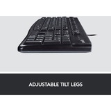 Logitech K120 Corded Keyboard tastatur USB QWERTZ Tysk Sort Sort, DE-layout, Fuld størrelse (100 %), Ledningsført, USB, QWERTZ, Sort