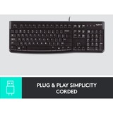 Logitech K120 Corded Keyboard tastatur USB QWERTZ Tysk Sort Sort, DE-layout, Fuld størrelse (100 %), Ledningsført, USB, QWERTZ, Sort