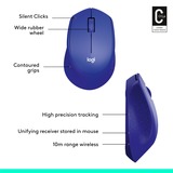 Logitech M330 SILENT PLUS mus Højre hånd RF trådløst Optisk 1000 dpi Blå, Højre hånd, Optisk, RF trådløst, 1000 dpi, Blå