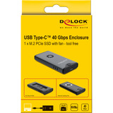 DeLOCK USB-C 40 Gbps til M.2 NVMe PCIe SSD med blæser, Drev kabinet grå/Sort