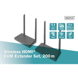 Digitus Trådløst HDMI KVM Extender Sæt, HDMI-udvidelse forlænger Sort
