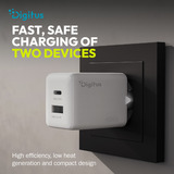 Digitus USB GaN oplader 45W, 1x USB-C, 1x USB-A Hvid