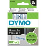 Dymo Ægte D1-etiketter | Blå skrift på hvid tape | 12 mm x 7 m | Selvklæbende etiketter til LabelManager-mærkningsmaskiner | Fremstillet i Europa Blå på hvid, Polyester, Belgien, -18 - 90 °C, DYMO, LabelManager, LabelWriter 450 DUO