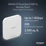 Netgear WAX610 1800 Mbit/s Hvid Strøm over Ethernet (PoE), Adgangspunktet Hvid, 2.4 GHz, 5 GHz, 1800 Mbit/s, EAP-PEAP, EAP-TLS, EAP-TTLS, PEAP, SSH, SSL/TLS, WPA, WPA2, WPA2-Enterprise, WPA3, 10,100,1000,2500 Mbit/s