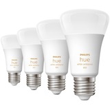 Philips Hue A60 - E27 pærer - 800lm - 4-pak, LED-lampe Philips Hue White ambiance A60 - E27 pærer - 800lm - 4-pak, Smart pære, Hvid, Bluetooth/Zigbee, LED, E27, Cool dagslys, Varm hvid