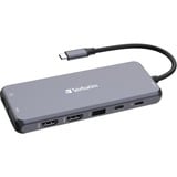 Verbatim CMH-14 USB Type-C 5000 Mbit/s Sølv, Docking station grå, USB Type-C, HDMI, RJ-45, USB 2.0, USB 3.2 Gen 1 (3.1 Gen 1) Type-A, USB 3.2 Gen 1 (3.1 Gen 1) Type-C, USB..., MicroSD (TransFlash), SD, 5000 Mbit/s, 60 Hz, Sølv