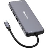 Verbatim CMH-14 USB Type-C 5000 Mbit/s Sølv, Docking station grå, USB Type-C, HDMI, RJ-45, USB 2.0, USB 3.2 Gen 1 (3.1 Gen 1) Type-A, USB 3.2 Gen 1 (3.1 Gen 1) Type-C, USB..., MicroSD (TransFlash), SD, 5000 Mbit/s, 60 Hz, Sølv