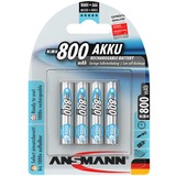 Ansmann 5035042 husholdningsbatteri AAA Nikkel-Metalhydrid (NiMH) Sølv, AAA, Nikkel-Metalhydrid (NiMH), 1,2 V, 800 mAh, 10.5 x 44.5