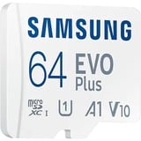 SAMSUNG EVO Plus 64 GB MicroSDXC UHS-I Klasse 10, Hukommelseskort Hvid, 64 GB, MicroSDXC, Klasse 10, UHS-I, 130 MB/s, 130 MB/s