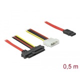 DeLOCK 82219 Serial Attached SCSI (SAS)-kabel 0,5 m 12 Gbit/sek. Rød 0,5 m, SATA 7pin, SAS SFF-8482 + 4pin, Lige, Lige, 12 Gbit/sek.