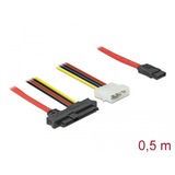 DeLOCK 82219 Serial Attached SCSI (SAS)-kabel 0,5 m 12 Gbit/sek. Rød, Adapter 0,5 m, SATA 7pin, SAS SFF-8482 + 4pin, Lige, Lige, 12 Gbit/sek.