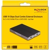 DeLOCK Eksternt USB Type-C Dual Combo kabinet til 2 x M.2 N, Drev kabinet grå