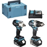 Makita Batteri-kombisæt DLX2533TJ, batteridrevet bore-/skruemaskine DDF489Z + batteridrevet slagboremaskine DTW300Z, 18 volt, Skruetrækker Blå/Sort
