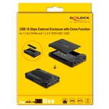 DeLOCK USB Type-C kabinet til 1 x M.2 NVMe SSD + 1 x 2,5″ SATA SSD / HDD, Drev kabinet Sort