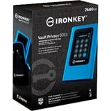 Kingston IronKey 7680GB Vault Privacy 80 XTS-AES 256-bit krypteret ekstern SSD, Solid state-drev Blå/Sort, 7,68 TB, USB Type-C, 3.2 Gen 1 (3.1 Gen 1), 230 MB/s, Beskyttelse af adgangskode, Blå