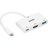 Lindy 43340 videokabel adapter 0,18 m HDMI + USB Type-A USB Type-C Hvid, USB hub Hvid, 0,18 m, HDMI + USB Type-A, USB Type-C, Hunstik, Hanstik, Lige
