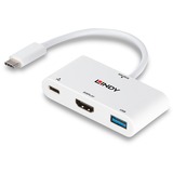 Lindy 43340 videokabel adapter 0,18 m HDMI + USB Type-A USB Type-C Hvid, USB hub Hvid, 0,18 m, HDMI + USB Type-A, USB Type-C, Hunstik, Hanstik, Lige