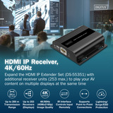 Digitus HDMI IP-modtager, 4K/60Hz, HDMI-udvidelse forlænger Sort
