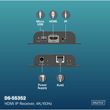 Digitus HDMI IP-modtager, 4K/60Hz, HDMI-udvidelse forlænger Sort